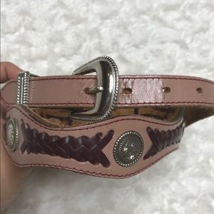 Boho Western Style Leather Belt- Pastel Pink